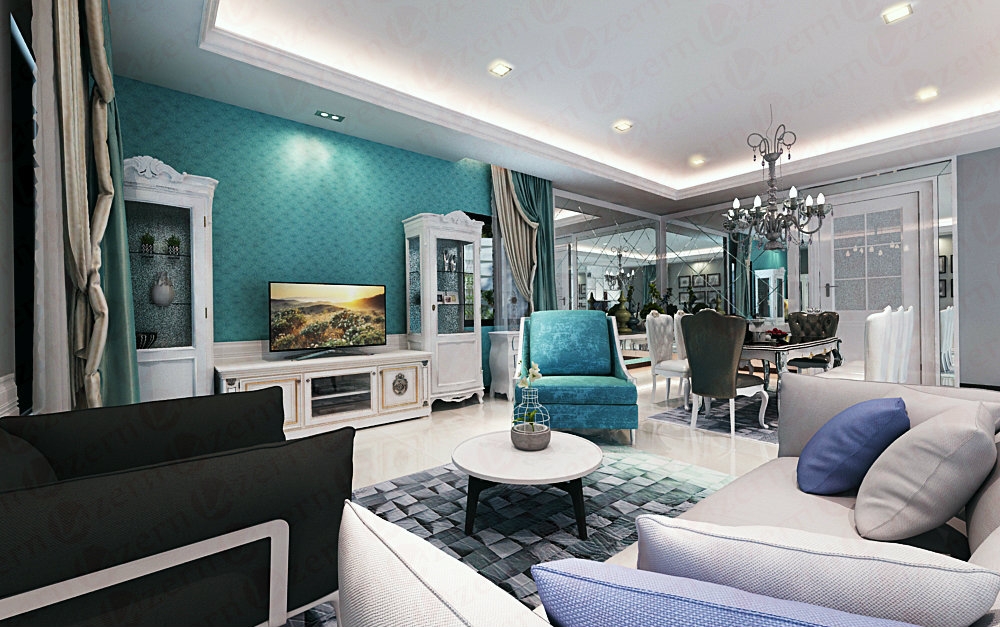 Turquoise White Colors Are Good Combination Living Area