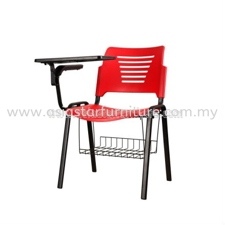 AEXIS PP CHAIR C/W WRITING TABLET, BASKET & 4 LEGGED EPOXY BLACK METAL BASE CL 56-(A04+BK)