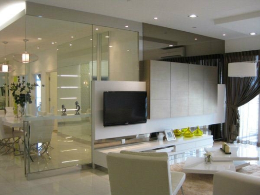 Condo Pure White Living Room Design