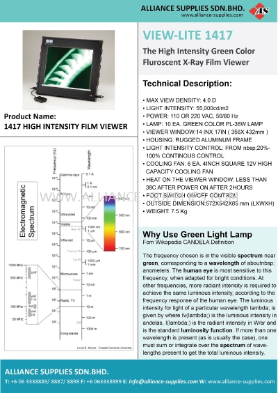 View-Lite 1417 Portable High Intensity X-Ray Film Viewer, Screen Size: 14" x 17"