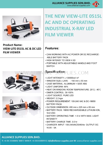 View-Lite 0515L AC and DC Operating Industrial X-Ray LED Film Viewer