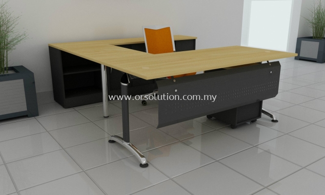 Steel Leg L Shape Table c/w Cabinet FST (18)