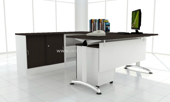 Steel leg L shape table with cabinet FST (90)