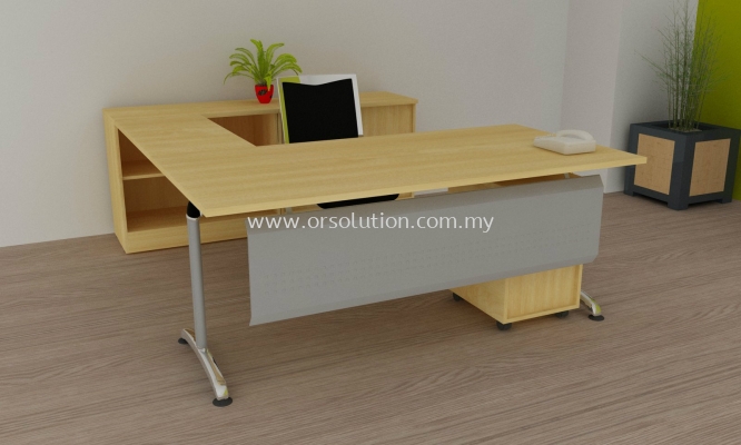 Steel Leg L Shape Table with Open Shelf Cabinet FST (74)