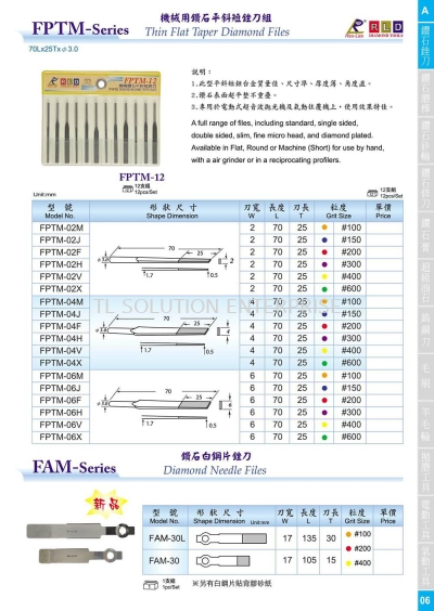 FPTM Series (Thin Flat Taper Diamond Files) & FAM Series (Diamond Needle Files)