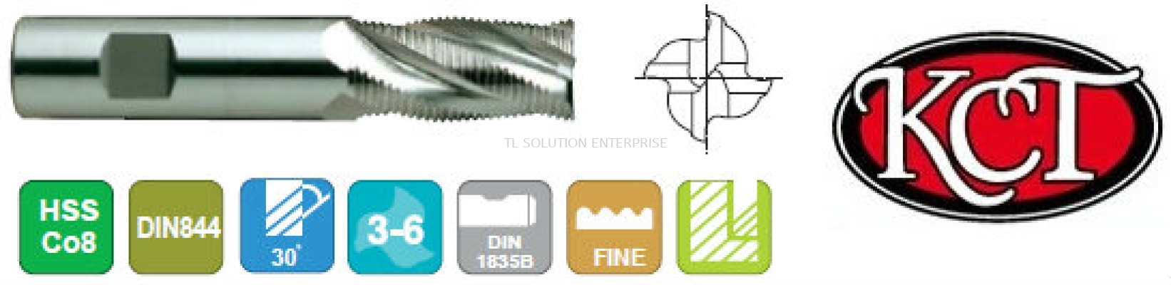 4 Flute, Roughing End Mill (Coarse Pitch/Centre Cutting)