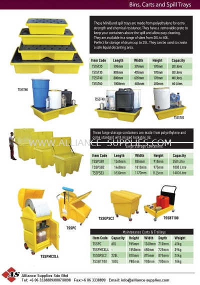 Mini Bund Spill Tray/ Large Spill Storage Containers/ Maintenance Carts and Trolleys