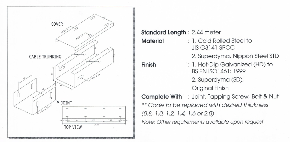 HOT-DIP GALVANIZED / SUPERDYMA Stainless steel 304,316 / Aluminium A1100 CABLE TRUNKING (OUTDOOR USE ) Cable Trunking Cable Support Systems