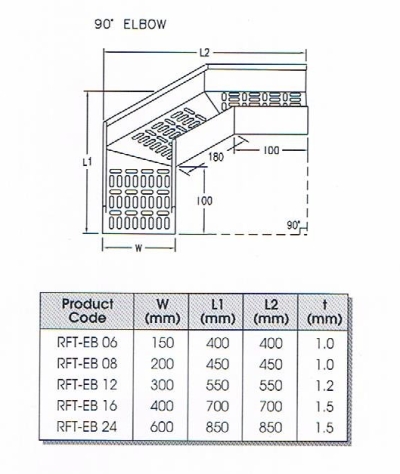 90c ELBOW PERFORATED CABLE TRAY FITTING