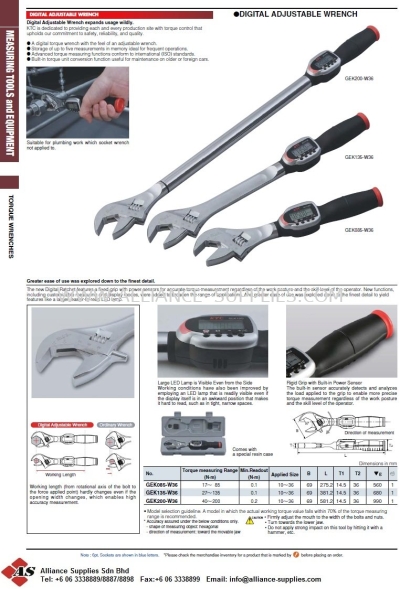 KTC Digital Adjustable Wrenches GEK085-W36/ GEK135-W36 / GEK200-W36