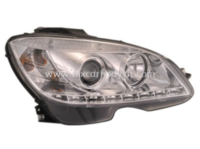 MERCEDES BENZ W204 2007 HEAD LAMP PROJECTOR  CHROME W/REAL DRL + MOTOR