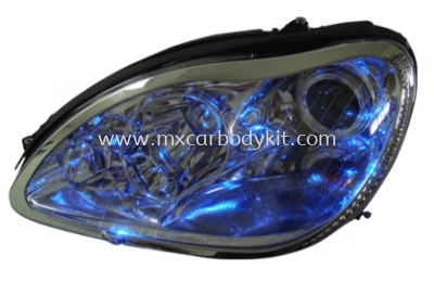 MERCEDES BENZ W220 1998-2005 HEAD LAMP RIM CHROME W/LIGHT POINT BLUE/WHITE