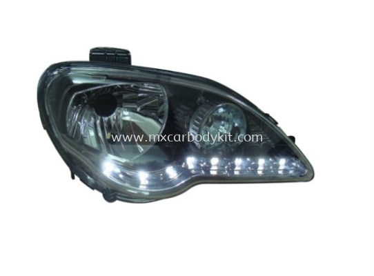 PROTON GEN 2/PERSONA 2005 & ABOVE HEAD LAMP CRYSTAL BLACK CHROME W/LED