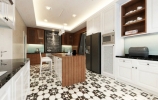 White Victorian kitchen mixture with outstanding tiles. Kitchen Modern Tropical & Victorian Interior design for Ms. Tong's Semi-D House in Kota Kemuning