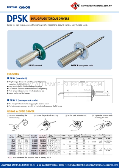 KANON DPSK Dial Gauge Torque Drivers