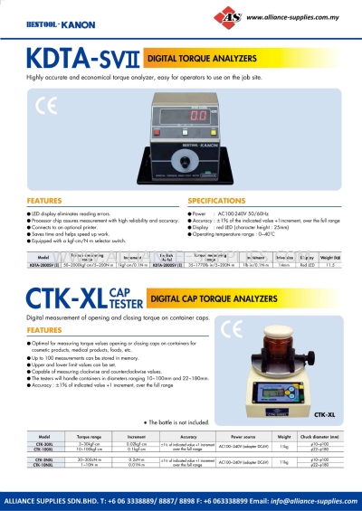 KANON KDTA-SVII Digital Torque Analyzers And CTK-XL Cap Tester Digital Cap Torque Analyzers