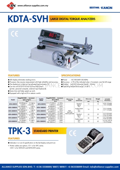 KANON KDTA-SVH Large Digital Torque Analyzers And TPK-3 Standard Printer