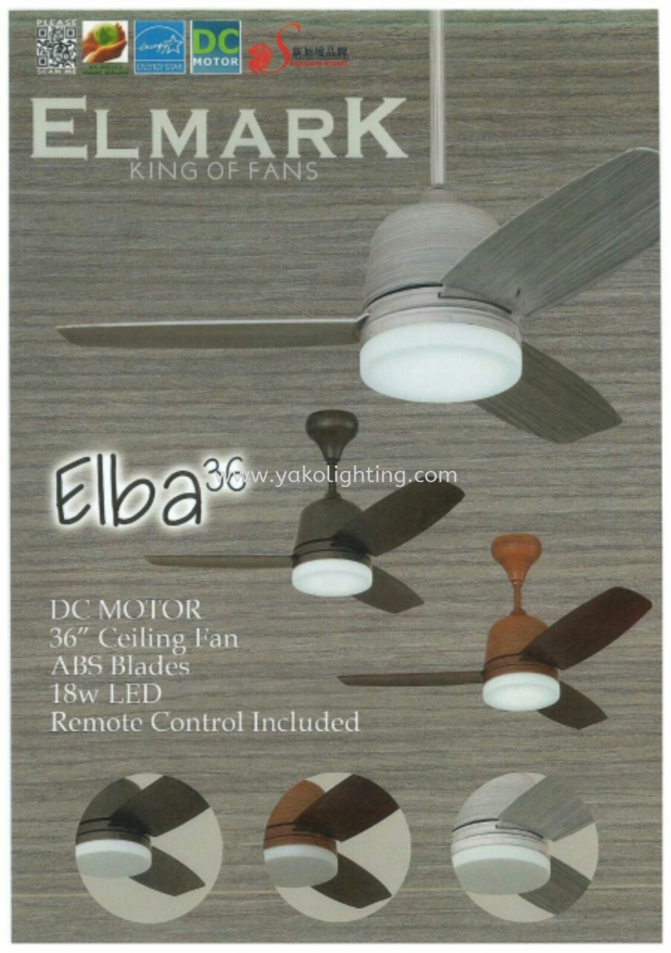 ELBA 36" (MADE IN TAIWAN)-DC MOTOR ELMARK FAN CEILING FAN 