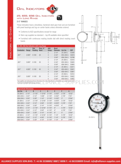 STARRETT Metric Dial Indicators with Long Range