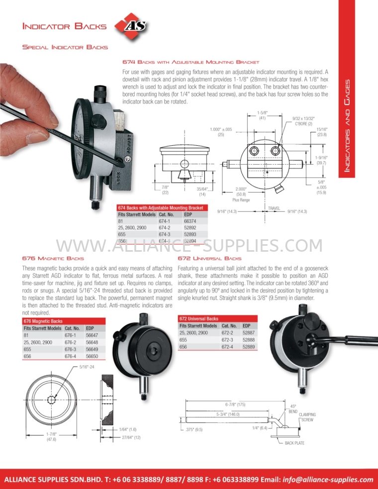 STARRETT Indicator Backs STARRETT Dial and Electronic Indicators and Gages STARRETT