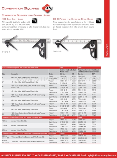 STARRETT Combination Squares with Center Heads