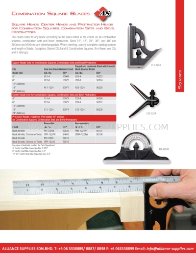 STARRETT Square Heads, Center Heads and Protractor Heads for Combination Squares, Combination Sets and Bevel Protractors