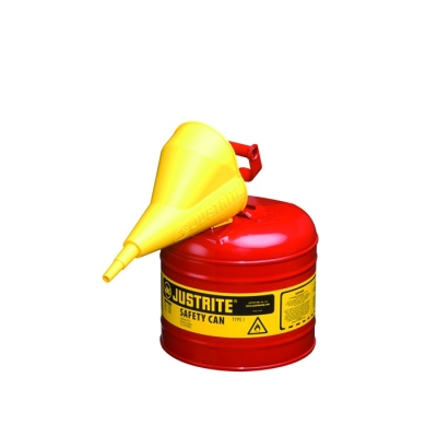 TYPE I STEEL SAFETY CAN FOR FLAMMABLES, WITH FUNNEL, 2 GALLON (7.5L), S/S FLAME ARRESTER, SELF-CLOSE LID