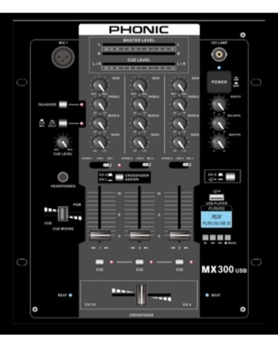 Phonic MX 300 USB 3-Chanel DJ Mixer with USB Playback