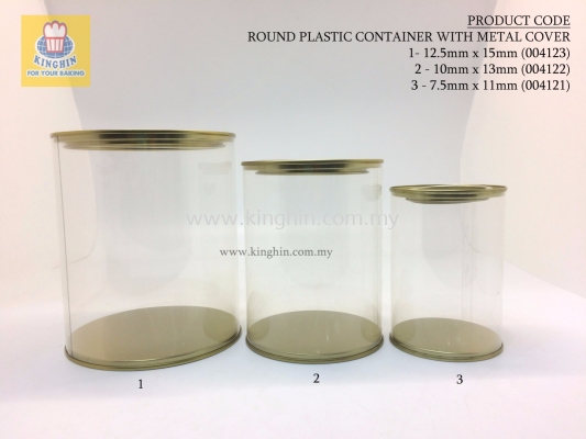 ROUND PLASTIC CONTAINER WITH METAL COVER