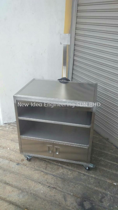 Stainless Steel 304 4B finish ESD movable programming cabinet with monitor holder arm and keyboard tray 