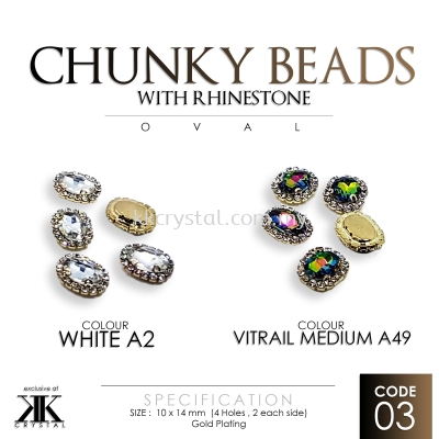 Chunky Bead with Rhinestone, Oval, 10*14mm, 10pcs/pkt