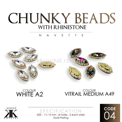 Chunky Bead with Rhinestone, Navette, 7*15mm, 10pcs/pkt