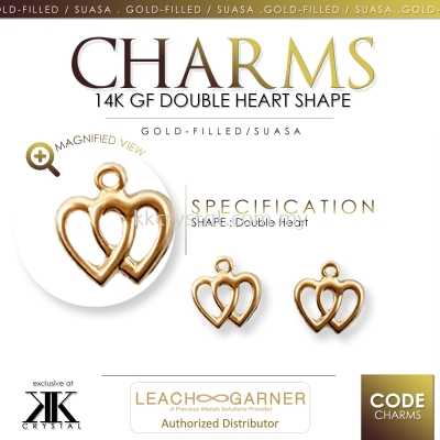 Suasa (Gold Filled), Charm, Double Heart, 4pcs/pack