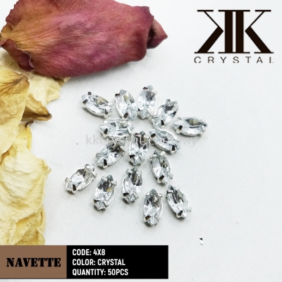 Chunky Beads, Navette, 4x8mm, Crystal, 50pcs/pack