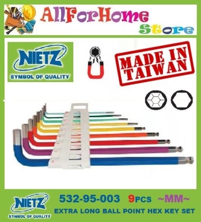 NIETZ 9PCS Extra Long Ball Point Hex Key Wrench Set