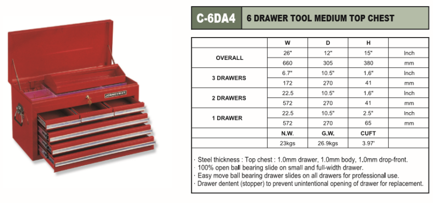 6 DRAWER TOOL MEDIUM TOP CHEST - C-6DA4