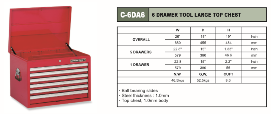 6 DRAWER TOOL LARGE TOP CHEST - C-6DA6