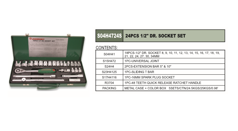 1/2" DR. SOCKET SET 24 PCS - S04H4724S Professional Socket Series Jonnesway Johor Bahru, JB, Malaysia supplier, supply, supplies | Brilliance Trading Sdn.Bhd