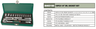 1/4" DR. SOCKET SET 18 PCS - S04H2118S Professional Socket Series Jonnesway