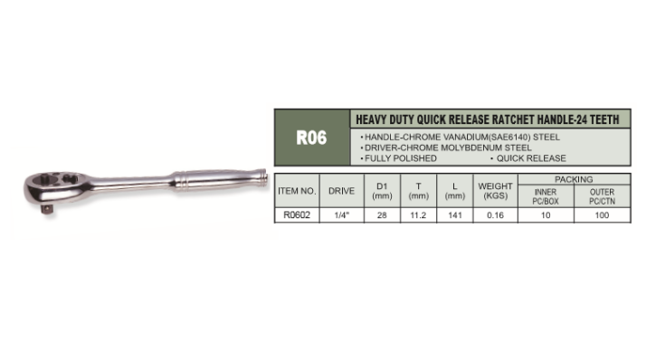 HEAVY DUTY QUICK RELEASE RATCHET HANDLE-24 TEETH - R0602