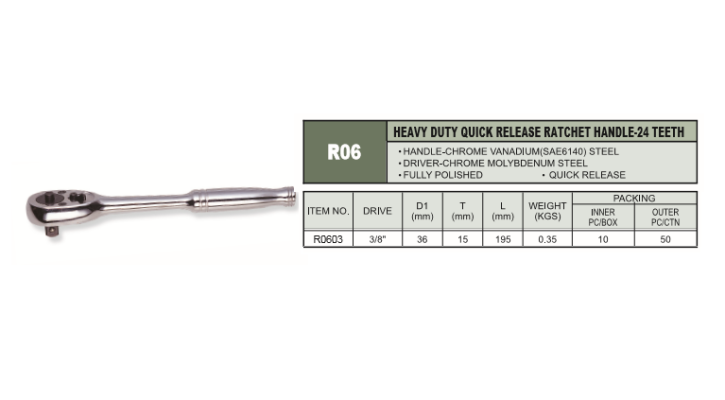 HEAVY DUTY QUICK RELEASE RATCHET HANDLE-24 TEETH - R0603