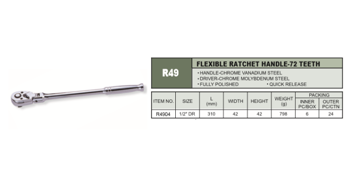 FLEXIBLE RATCHET HANDLE-72 TEETH - R4904