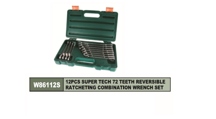 SUPER TECH 72 TEETH REVERSIBLE RATCHETING COMBINATION WRENCH SET 12 PCS - W86112S