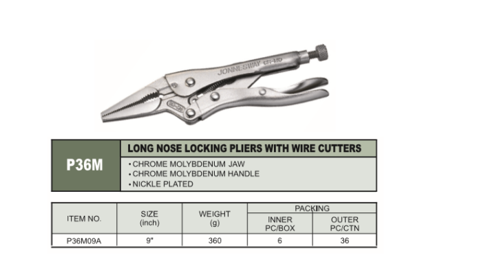 LONG NOSE LOCKING PLIERS WITH WIRE CUTTERS - P36M09A