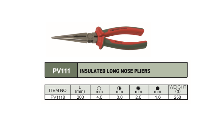 INSULATED LONG NOSE PLIERS - PV1118