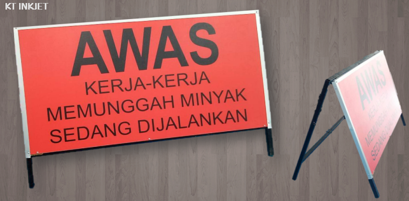 Awas Alucobond Signboard - White Sticker + Matte Lam + Stand