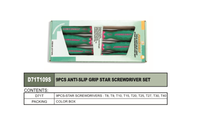 ANTI-SLIP GRIP STAR SCREWDRIVER SET 9 PCS - D71T109S