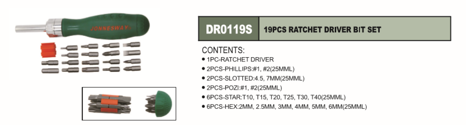 RATCHET DRIVER BIT SET 19 PCS - DR0119S