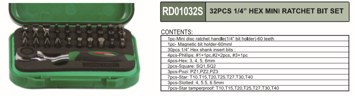 1/4" HEX MINI RATCHET BIT SET 32 PCS - RD01032S