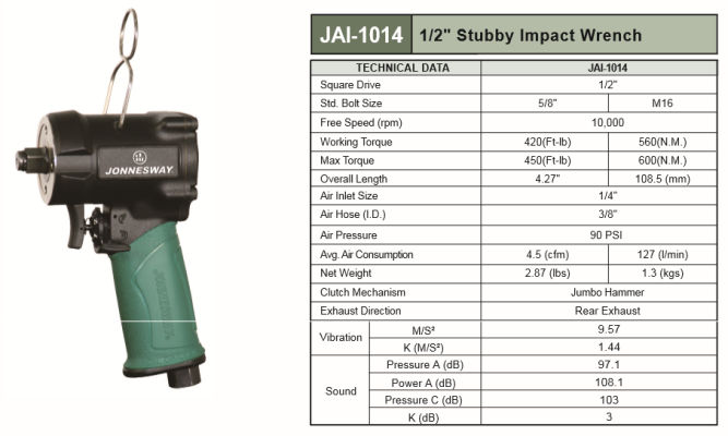 1/2" STUBBY IMPACT WRENCH - JAI-1014